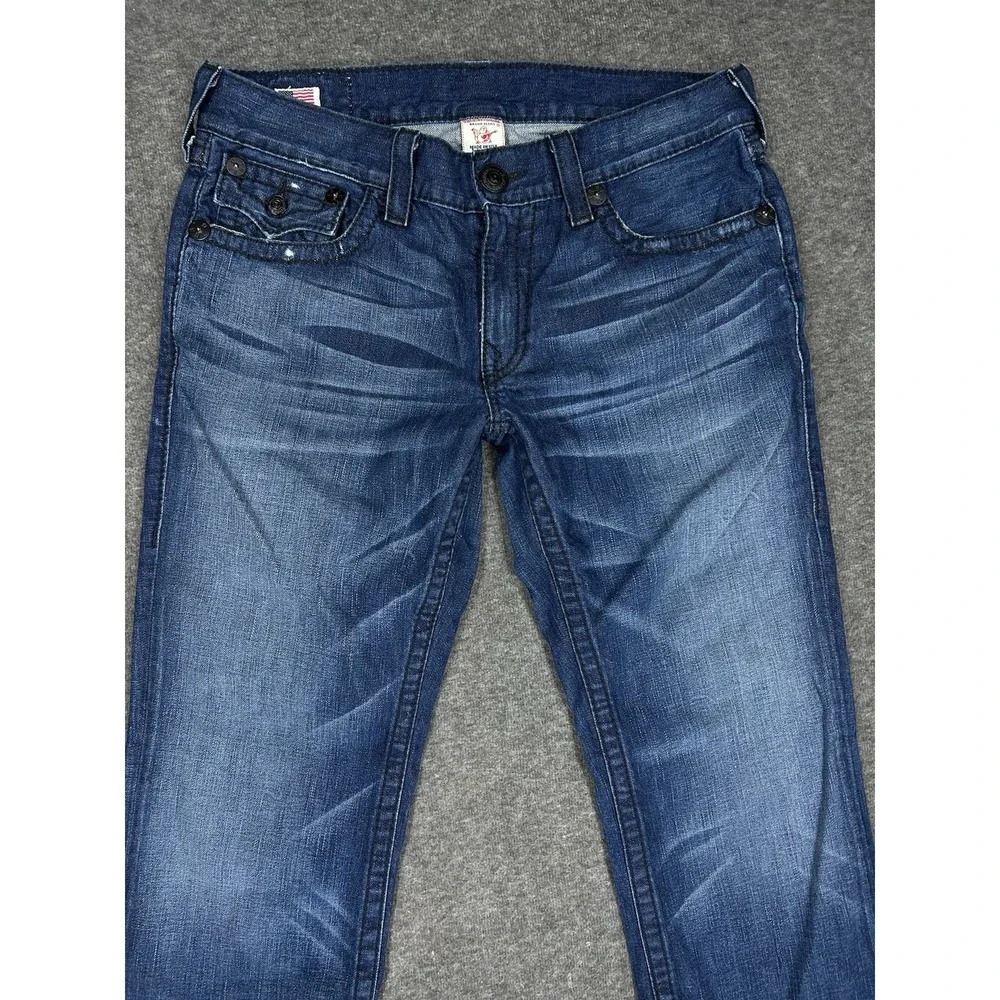 True Religion Jeans Mens 34x34 Ricky Big T Thick Stitch Flap Pocket whiskers USA